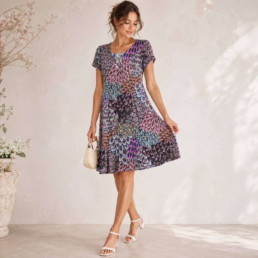Everlily Dress Women's Size S Paisley Slinky Keyhole NWT Casual Office Romantic
